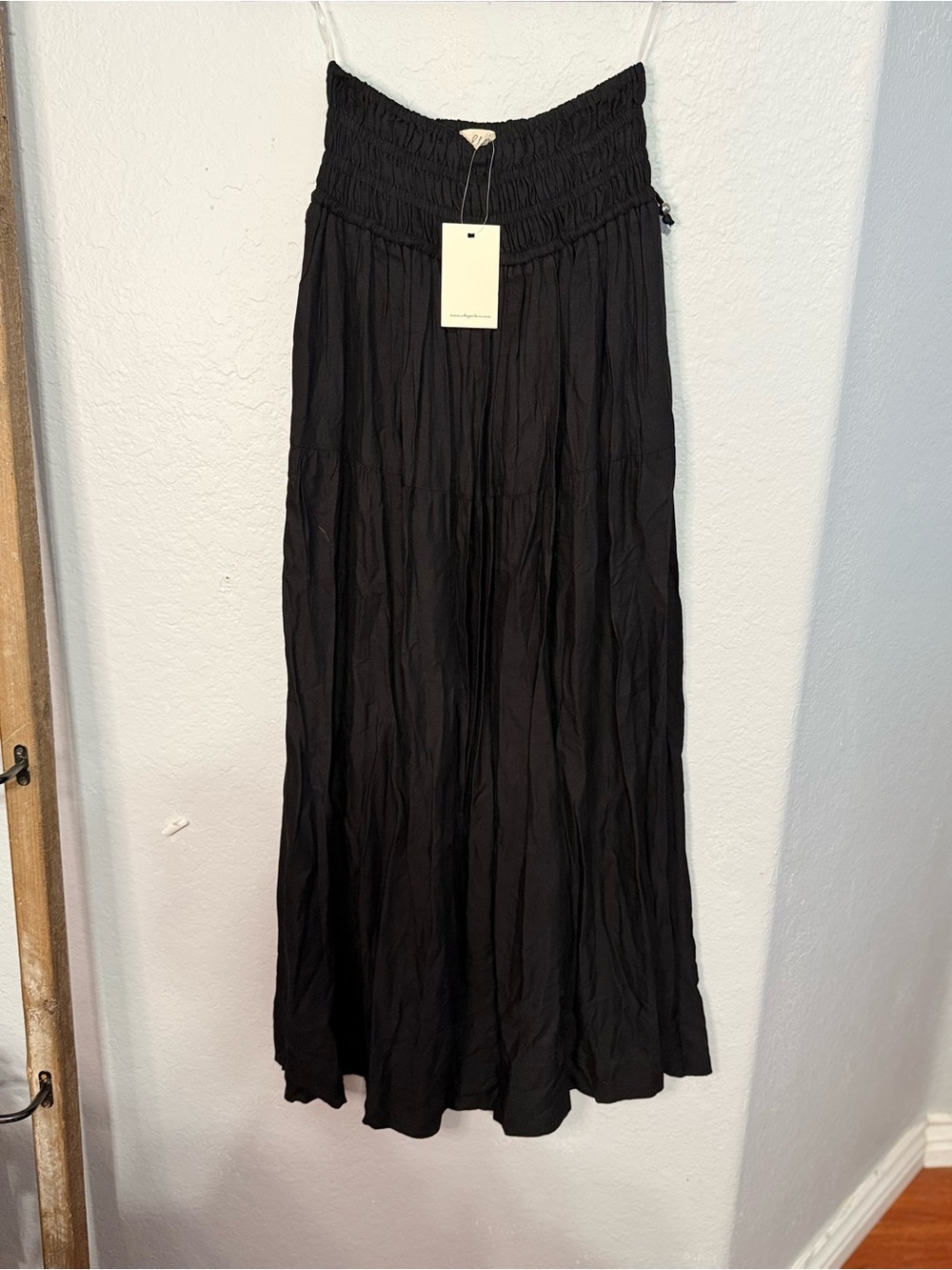 Elan Black Smocked Maxi Skirt with Flowing Panels